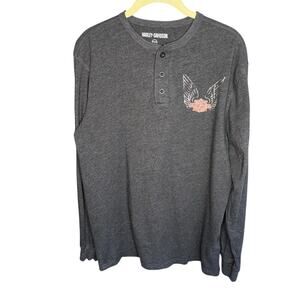 Harley-Davidson Charcoal Henley with Winged Logo size medium
